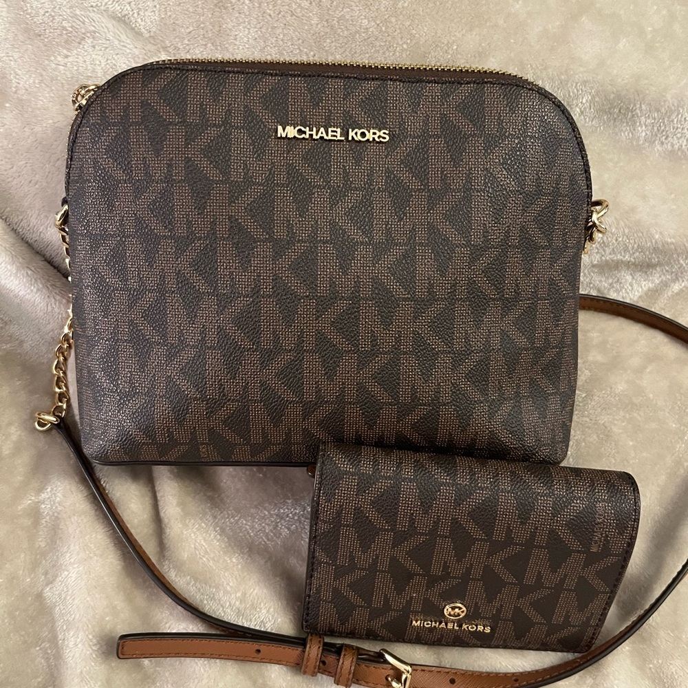 Michael Kors Brown Crossbody Bag and Wallet Set